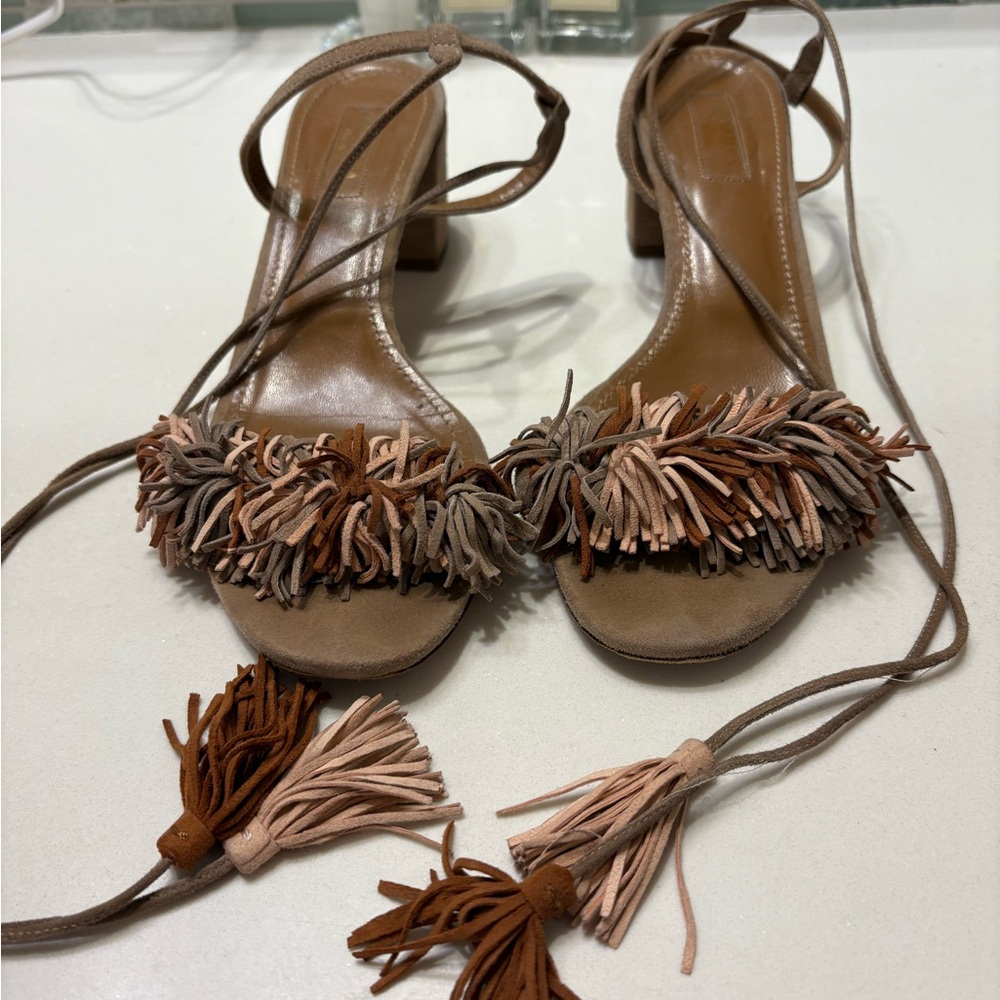 Aquazzura “Wild Thing” Multicolor Fringe Tassel Sandals